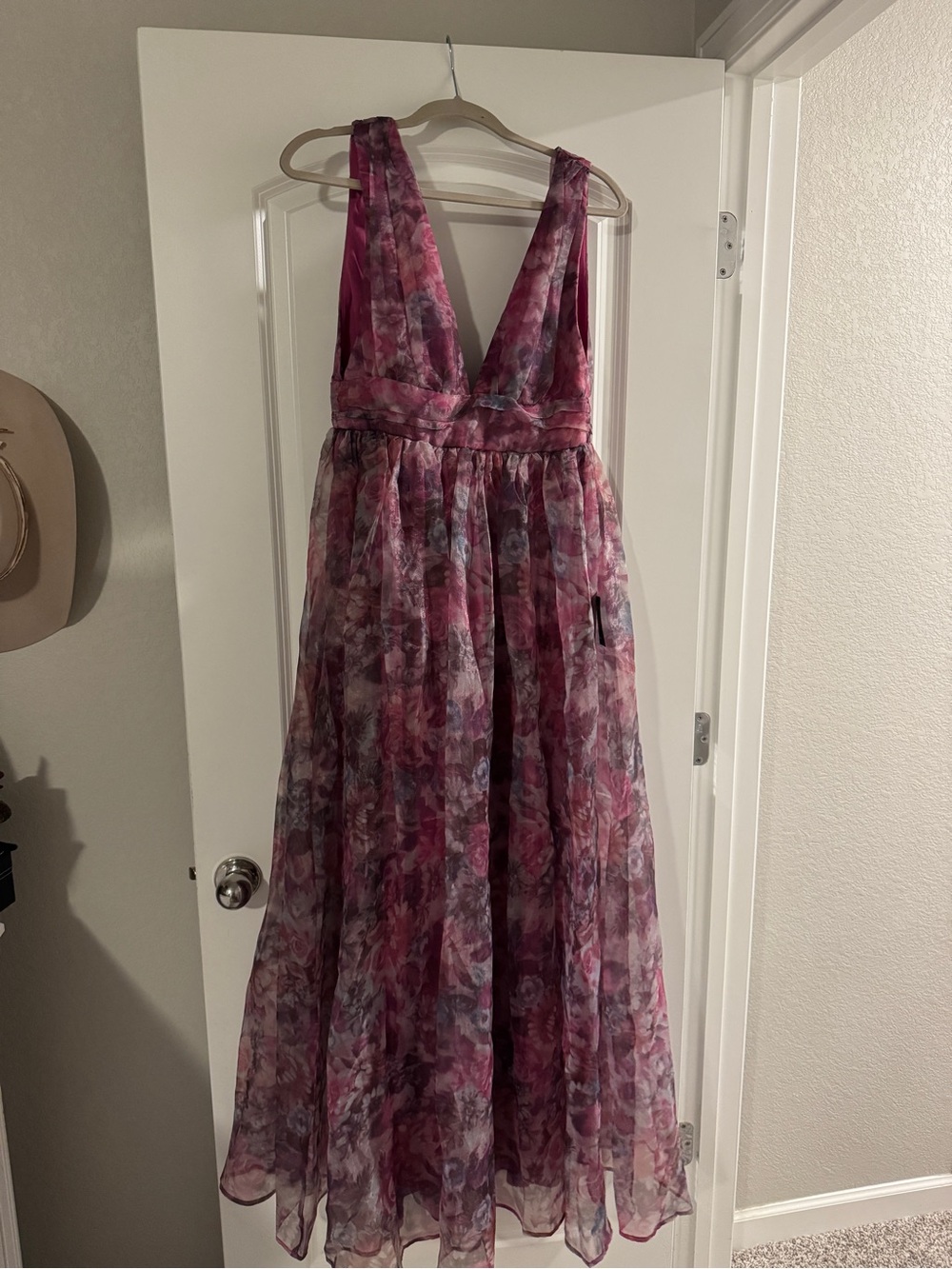 Pink Floral V-Neck Maxi Dress- lulus